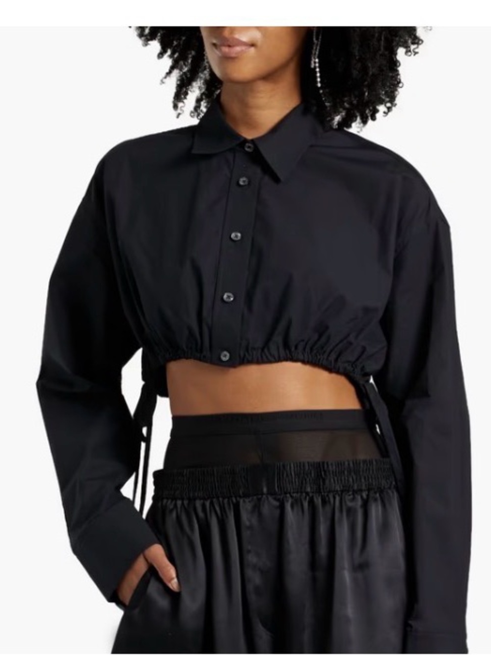 Alexander Wang Black Cropped Button-Front Long-Sleeve Top